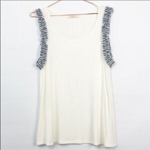 Promesa White Sleeveless Top Striped Ruffle Sleeve 20A
